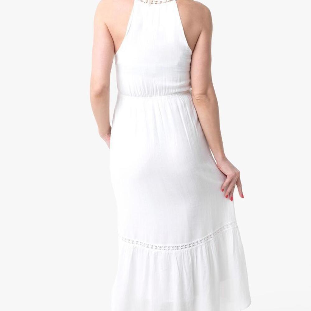 Molly Bracken Women's Small White Linen Maxi Dress G803AE Lace Trim Sleeveless - Picture 2 of 10